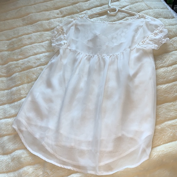 ivory chiffon sheer layered puff slv babydoll tunic blouse top L - Picture 11 of 11